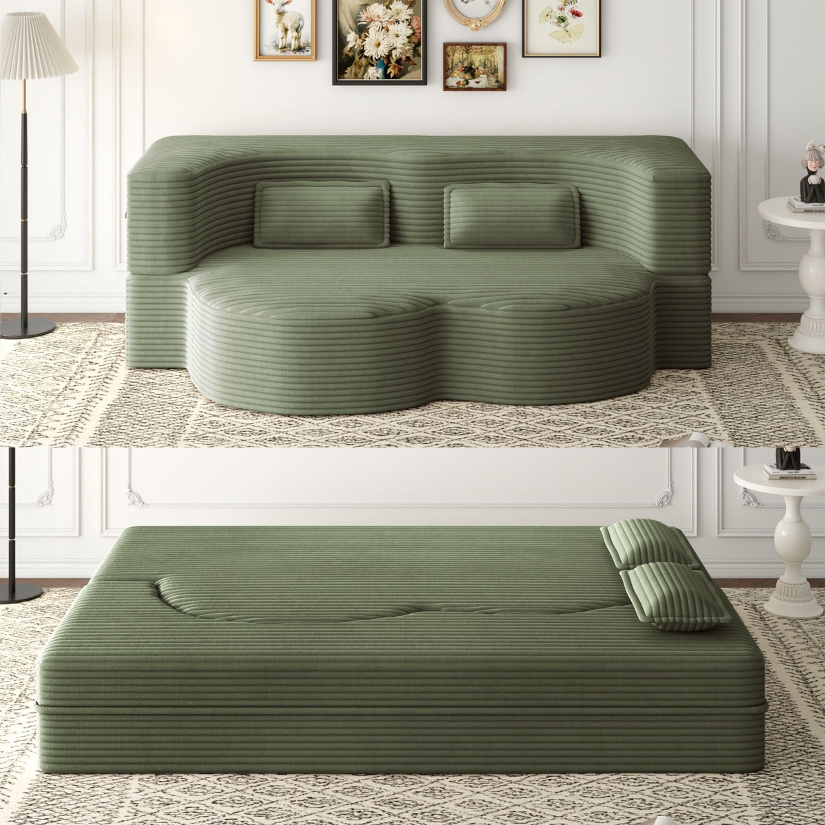 Convertible Foam-Filled Sleeper Sofa Bed with Two Pillows - Fabric