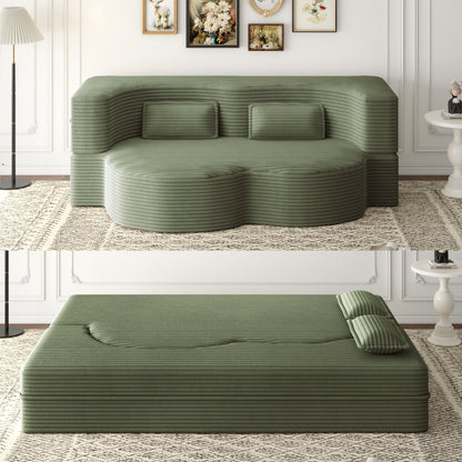 Convertible Foam-Filled Sleeper Sofa Bed with Two Pillows - Fabric