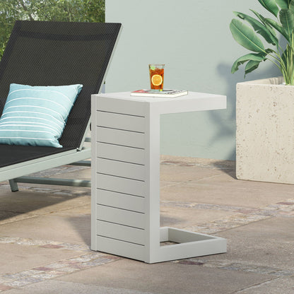 Aluminum Outdoor C-Shaped Side Table with Rust-Resistant Finish - Multiple Colors