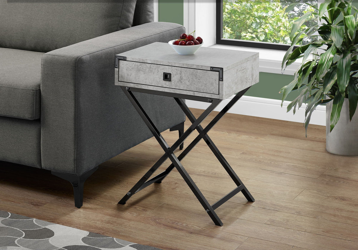 Accent Side Table with Storage Drawer – Metal Frame, Contemporary Design