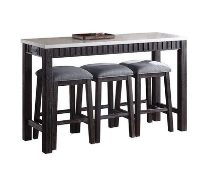 Marble Top 4 Piece Counter Height Dining Set with USB Charging Dock - Espresso