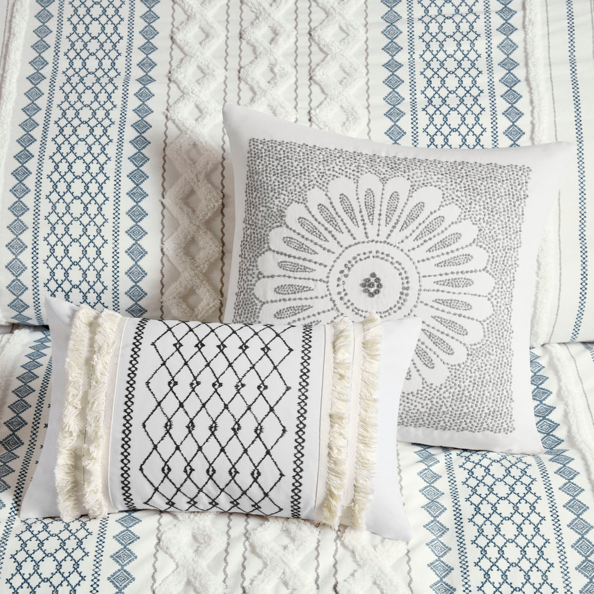 Cotton Printed Duvet Cover Set with Chenille - Full/Queen