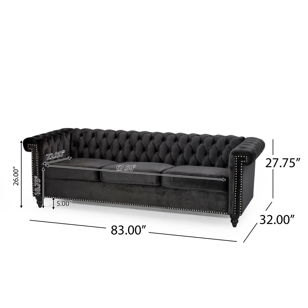 Chesterfield Style 3 Seater Sofa with Deep Button Tufting - Multiple Colors