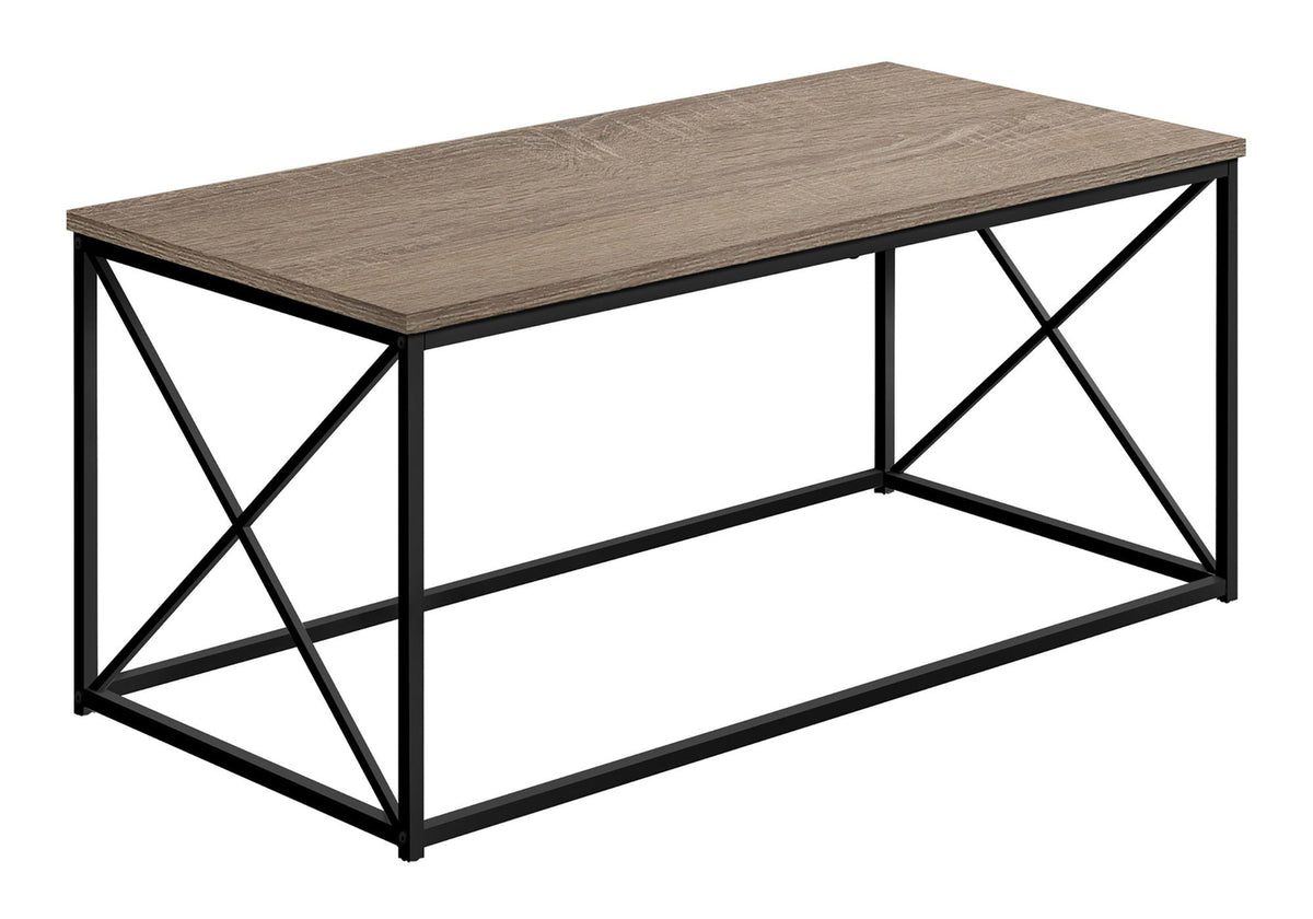 Rectangular Coffee Table with Metal X-Base - Light Brown, Dark Gray, or Black