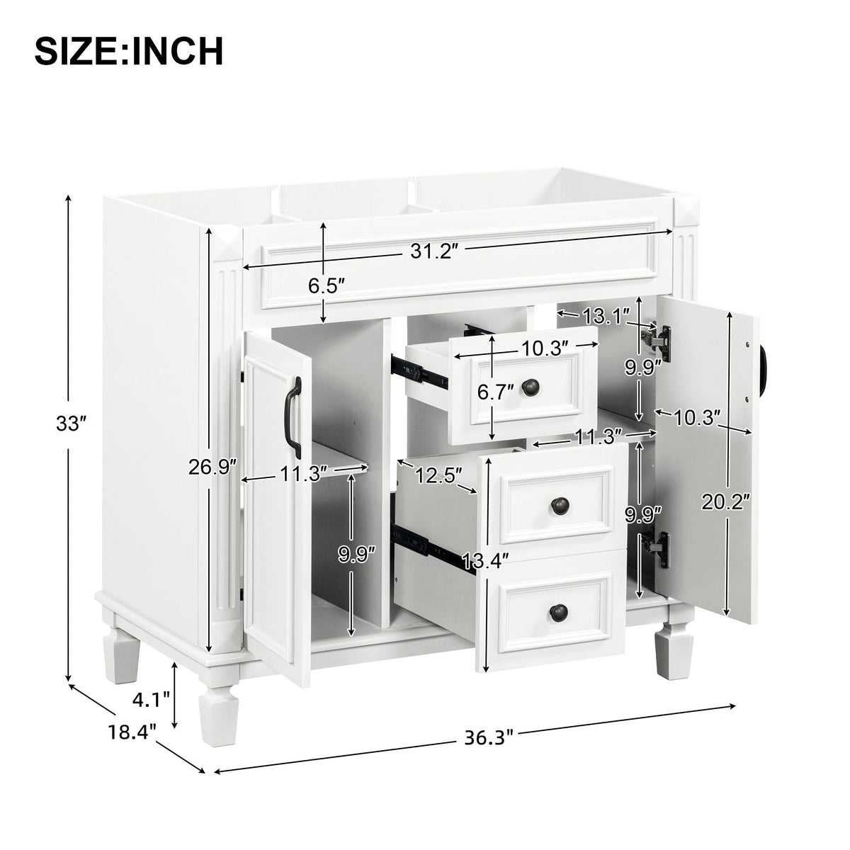 Bathroom Vanity Cabinet with Soft-Closing Doors and Drawers - Multiple Colors