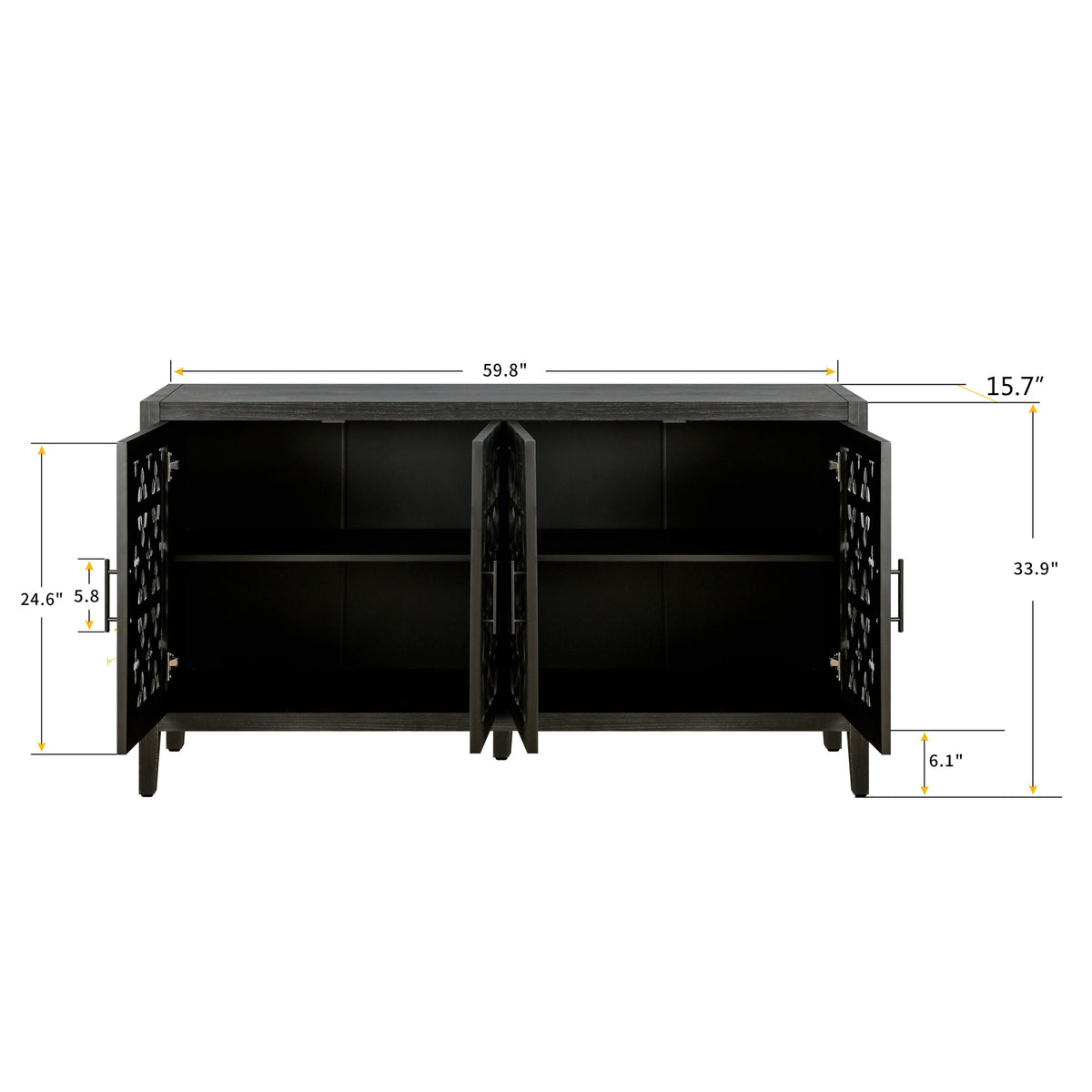 Antique Four Door Sideboard with Hollow Doors - Black Pine Veneer