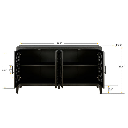 Antique Four Door Sideboard with Hollow Doors - Black Pine Veneer