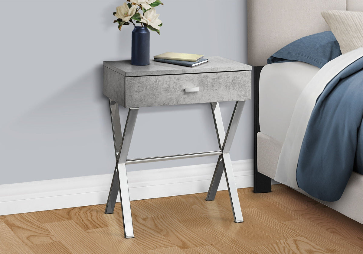 Accent Side X Table with Storage Drawer – Wood & Metal Modern Table
