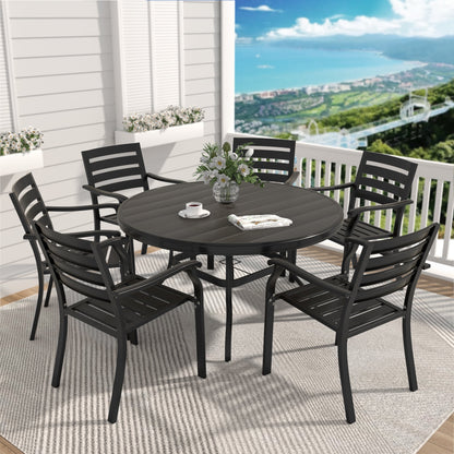 7 Pieces Outdoor Patio Dining Set with Stackable Metal Chairs - Black