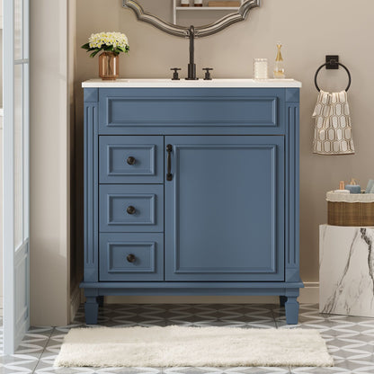 Bathroom Vanity with Ceramic Sink and Storage - White or Blue