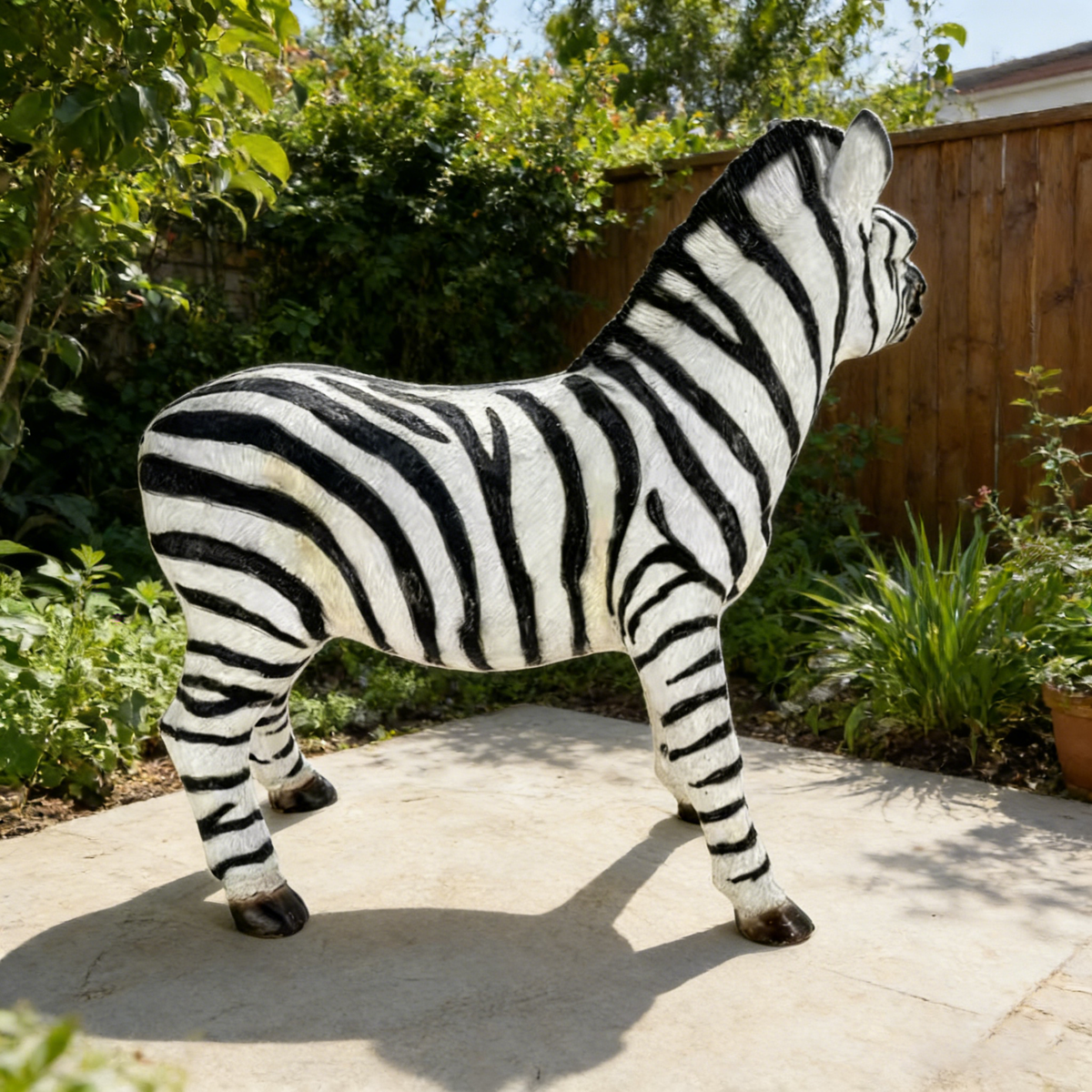 Simulated Zebra Garden Statue with Realistic Design - Black and White