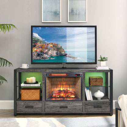 Infrared Quartz Heater Fireplace Insert with Brick - Black