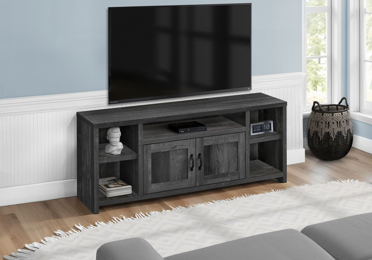 Black TV Stand Console with Storage Shelves - Wood