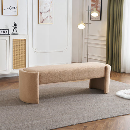 Simple Long Ottoman Bench with Plush Padded Seating - Light Camel