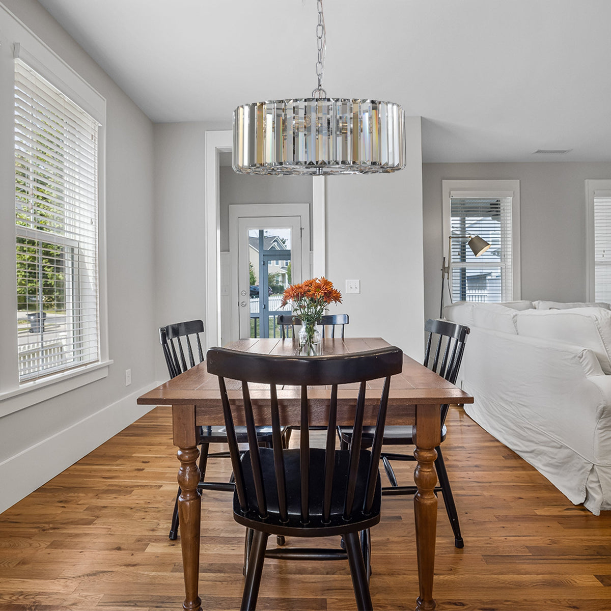 17' Chrome Crystal Pendant Chandelier with Adjustable Height - Transparent