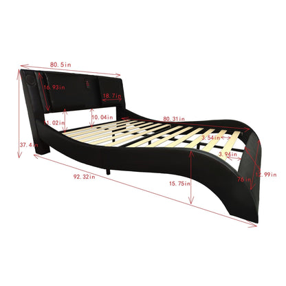 Platform Bed Frame with LED Lighting, Bluetooth & Massage - Faux Leather