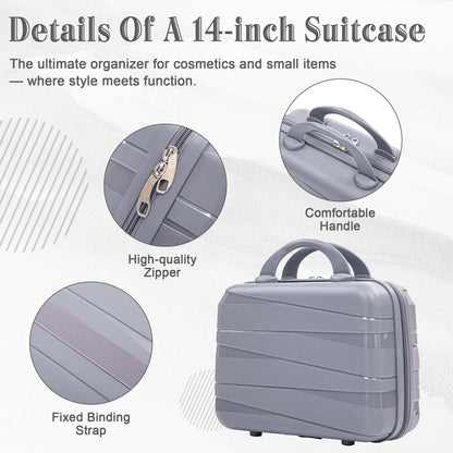 4-Piece Polypropylene Luggage Set with Spinner Wheels and Cosmetic Case - Light Gray