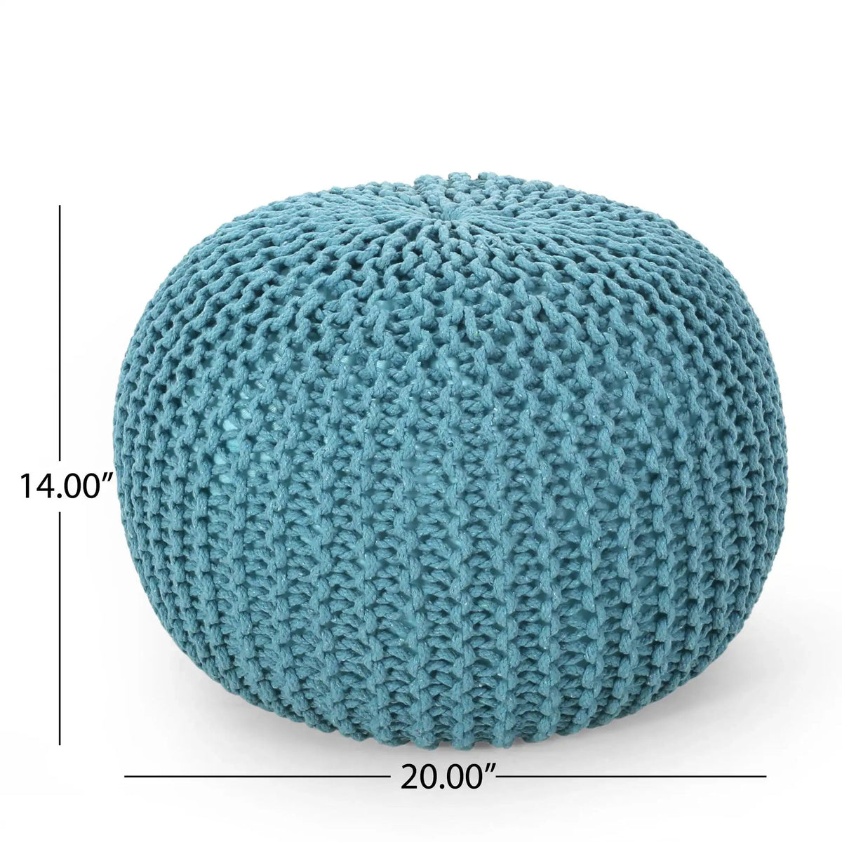 Knitted Round Pouf Ottoman with Pumpkin Shape - Light Blue or Dark Brown