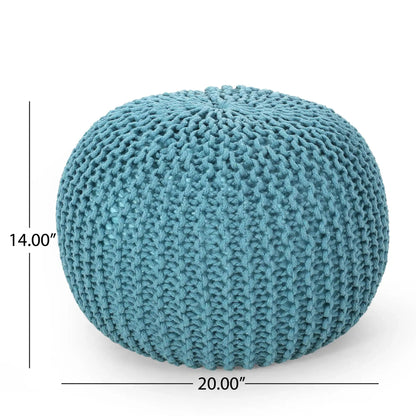 Knitted Round Pouf Ottoman with Pumpkin Shape - Light Blue or Dark Brown