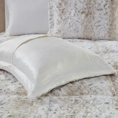 King 4PC Faux Fur Comforter Set with Reversible Faux Mink Backing