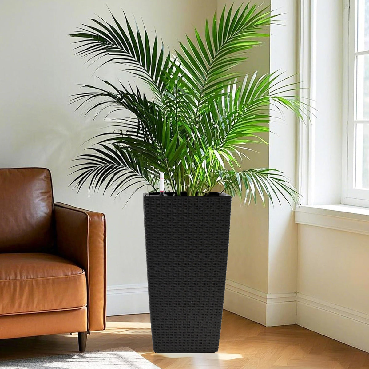 Square Planters with Automatic Watering System - Faux Rattan, Pack of 2