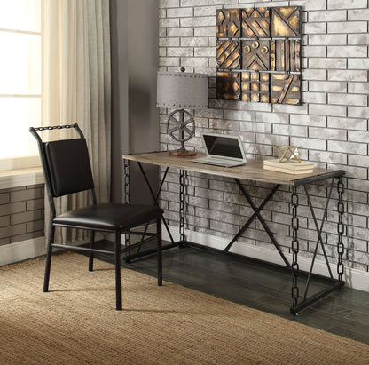 Rustic Oak Console Table with Antique Black Metal Base - Jodie Collection