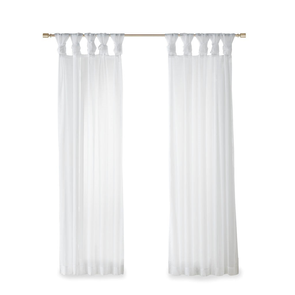 Twist Tab Voile Sheer Window Pair with Twist Tab Top – White Sheer Curtains