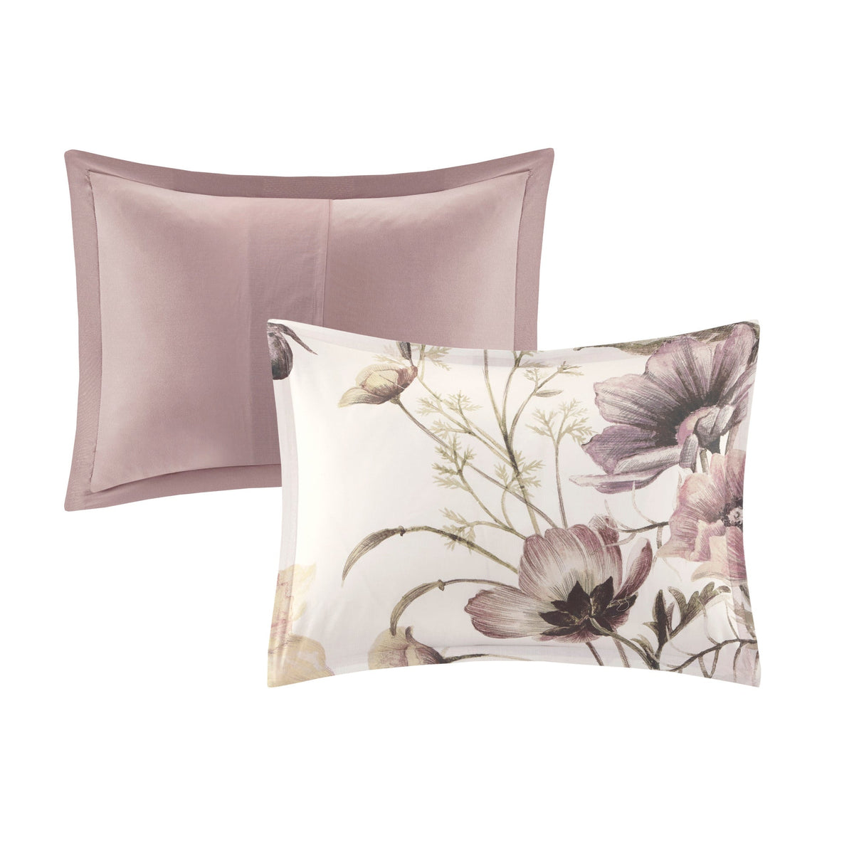 8 Piece Cotton Printed Comforter Set with Embroidered Pillows - Blush