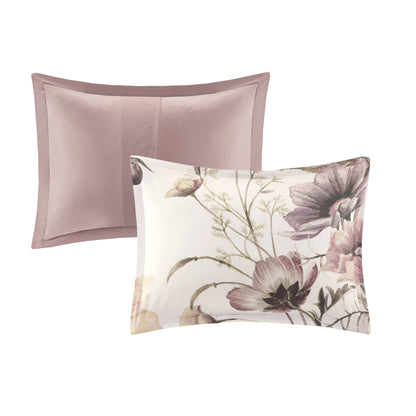 8 Piece Cotton Printed Comforter Set with Embroidered Pillows - Blush