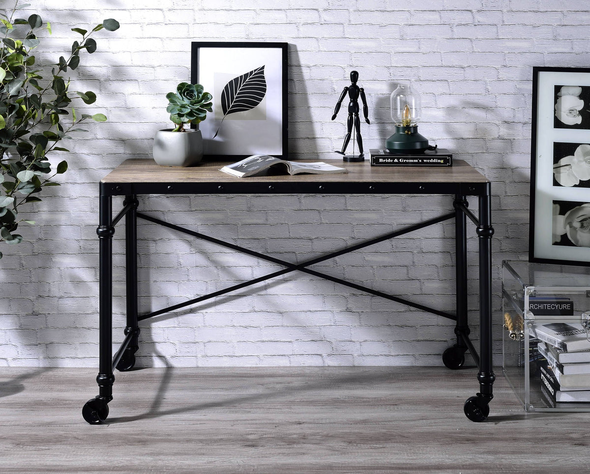 Rustic Writing Desk with Wheels - Black / Oak