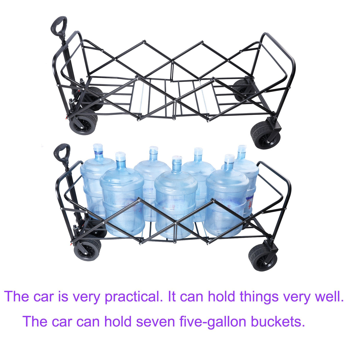 Large Capacity Folding Outdoor Wagon Cart with Extender - Black & Orange