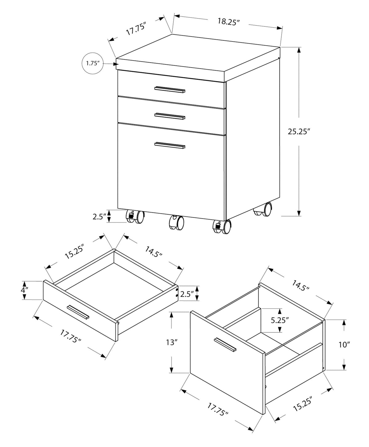 Rolling Mobile File Cabinet with Storage Drawers and Printer Stand - Wood