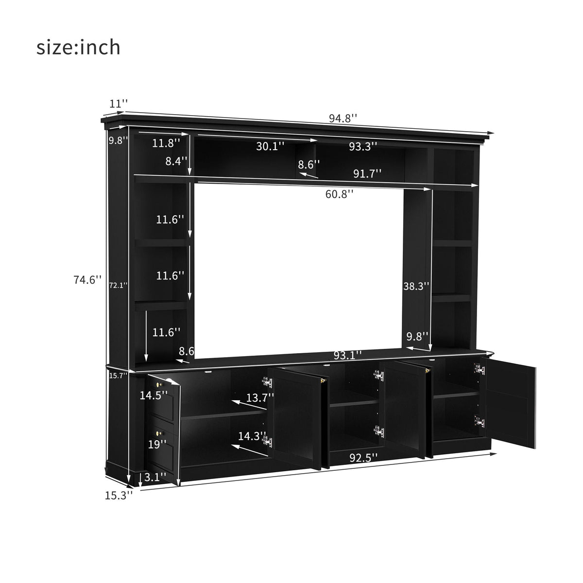 All-In-One TV Stand With Bookcase for TVs Up to 70 Inches - Black or White