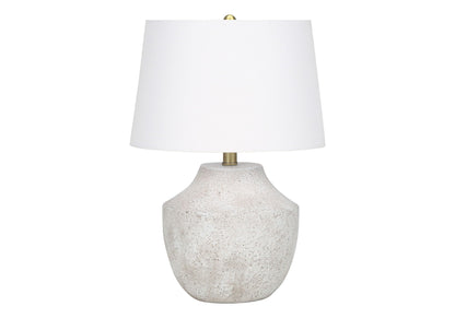 Modern Table Lamp with Concrete Base and Linen Shade - Cream