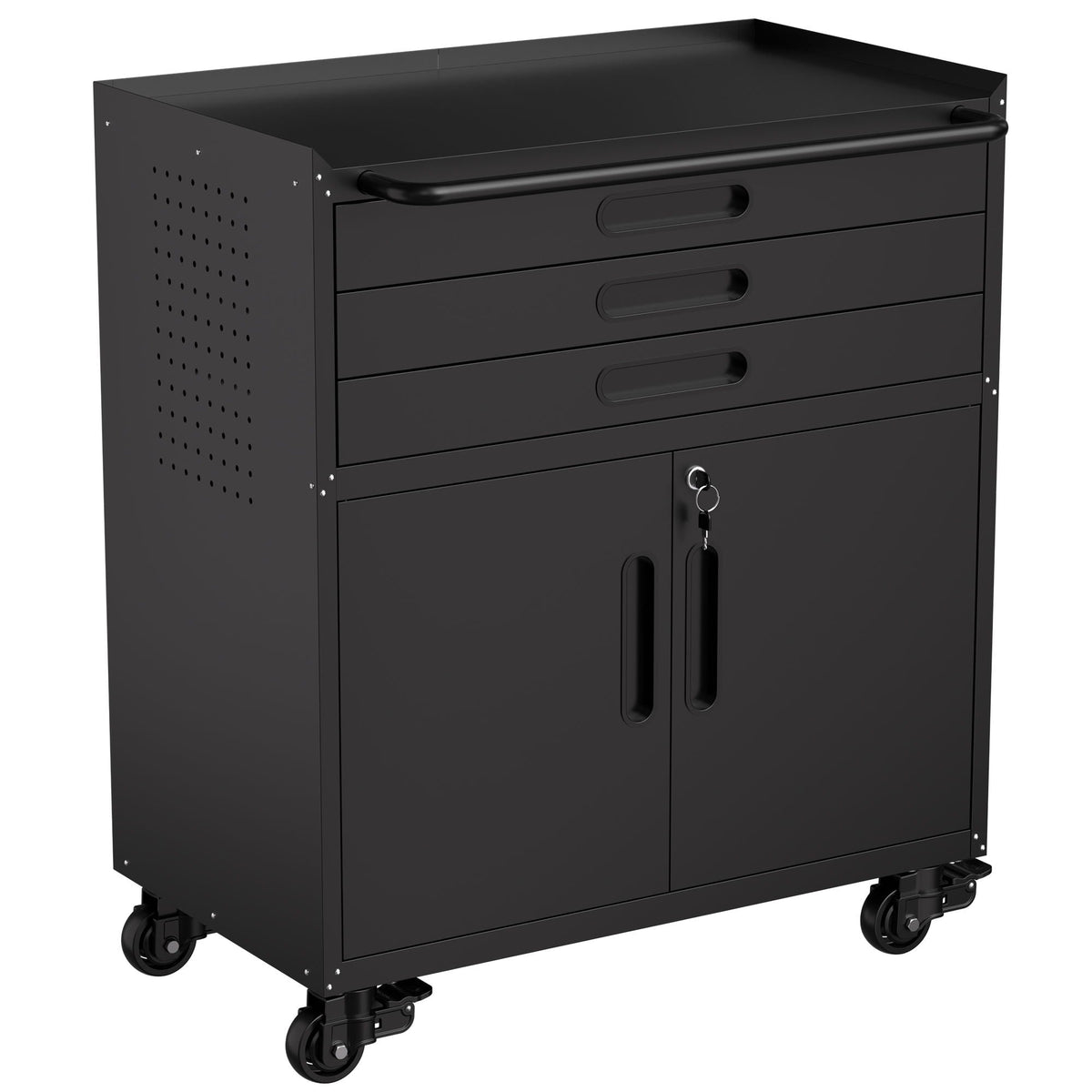 Heavy Duty Rolling Tool Cabinet with Lockable Drawers - Black