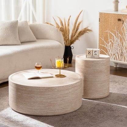 31.5'' Round Coffee Table with Mars Pattern Top - Beige