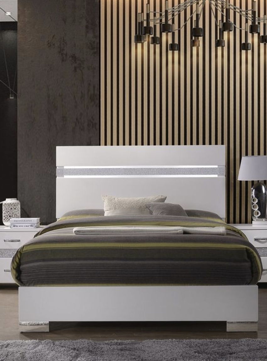 Naima Elegance Queen Panel Bed with Optional 2-Drawer Storage - White