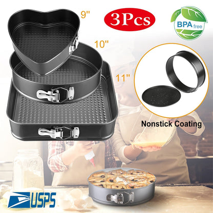 Non-stick Springform Cake Pan Leakproof 9"10"11" Bakeware Pan w/ Removable Bottom 3Pcs/Set