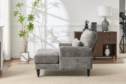 Modern Grey Upholstered Chaise Lounge Sofa Recliner with Solid Wood Frame - Grey