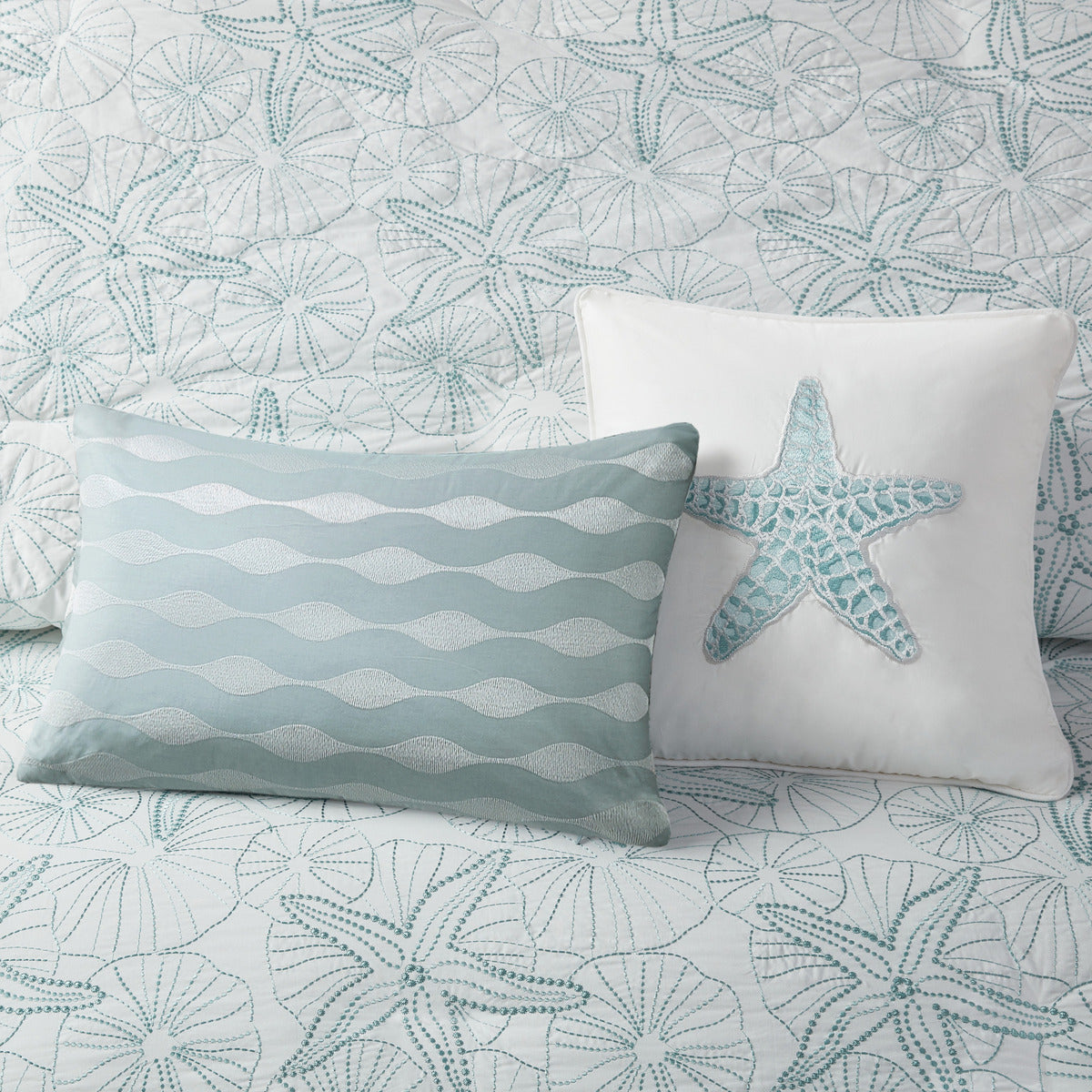White Cotton Duvet Cover Mini Set with Embroidered Seashells – Full/Queen