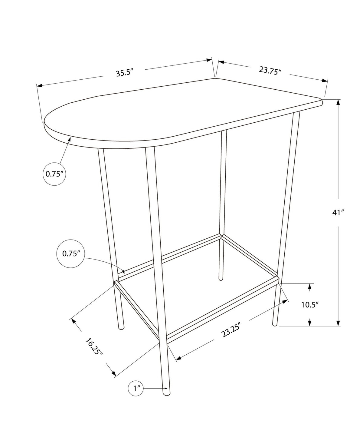 Modern Rectangular Bar Table with Metal Legs - White