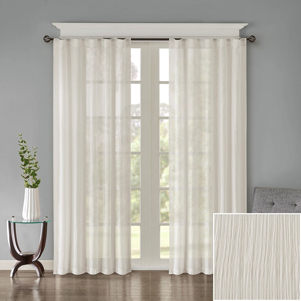 Solid Crushed Curtain Panel Pair with Sheer Texture - White