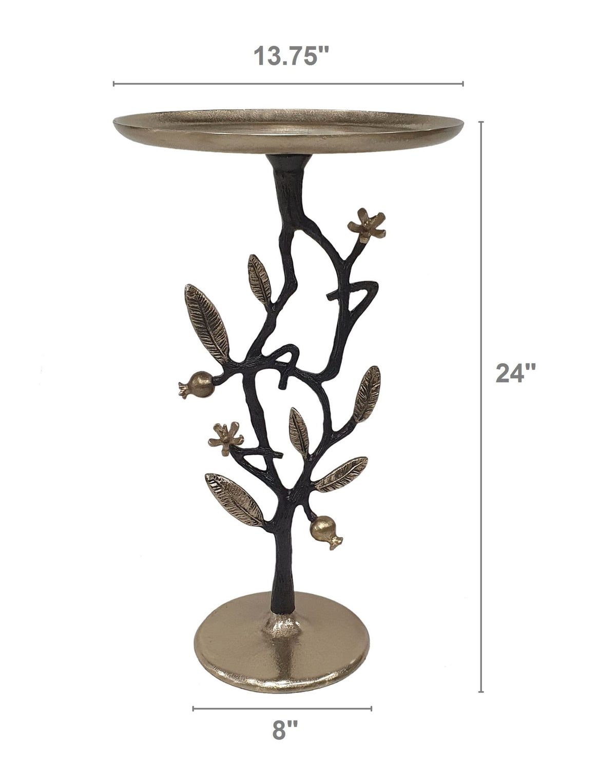 Black and Gold Aluminum Side Table with Pomegranate Design