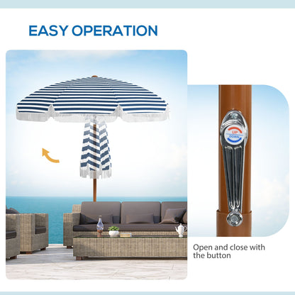 Blue Stripe Outdoor Patio Umbrella with Tilt and Vent - Steel Frame