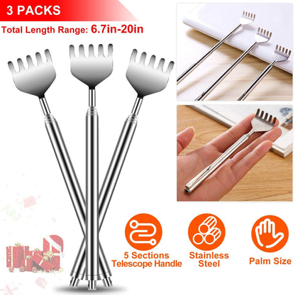 3pcs 20" Telescopic Back Scratcher Stainless Steel Extendable Bear Eagle Claw Massager