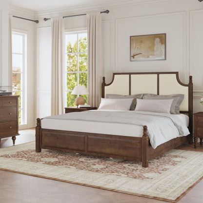 King Size Farmhouse Solid Wood Platform Bed Frame with 50.8" Tall Headboard - Walnut
