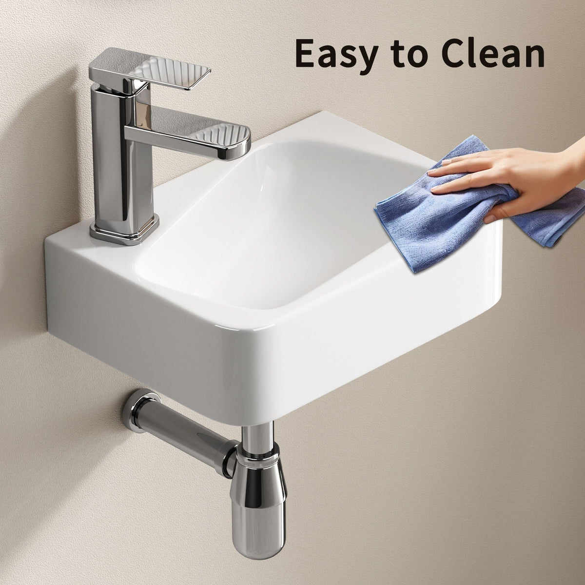 Milk White Wall Mounted Rectangle Vessel Sink with Faucet & Drain