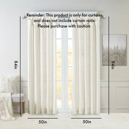 White Twist Tab Lined Window Curtain Panel with Privacy Lining - 50" x 84"