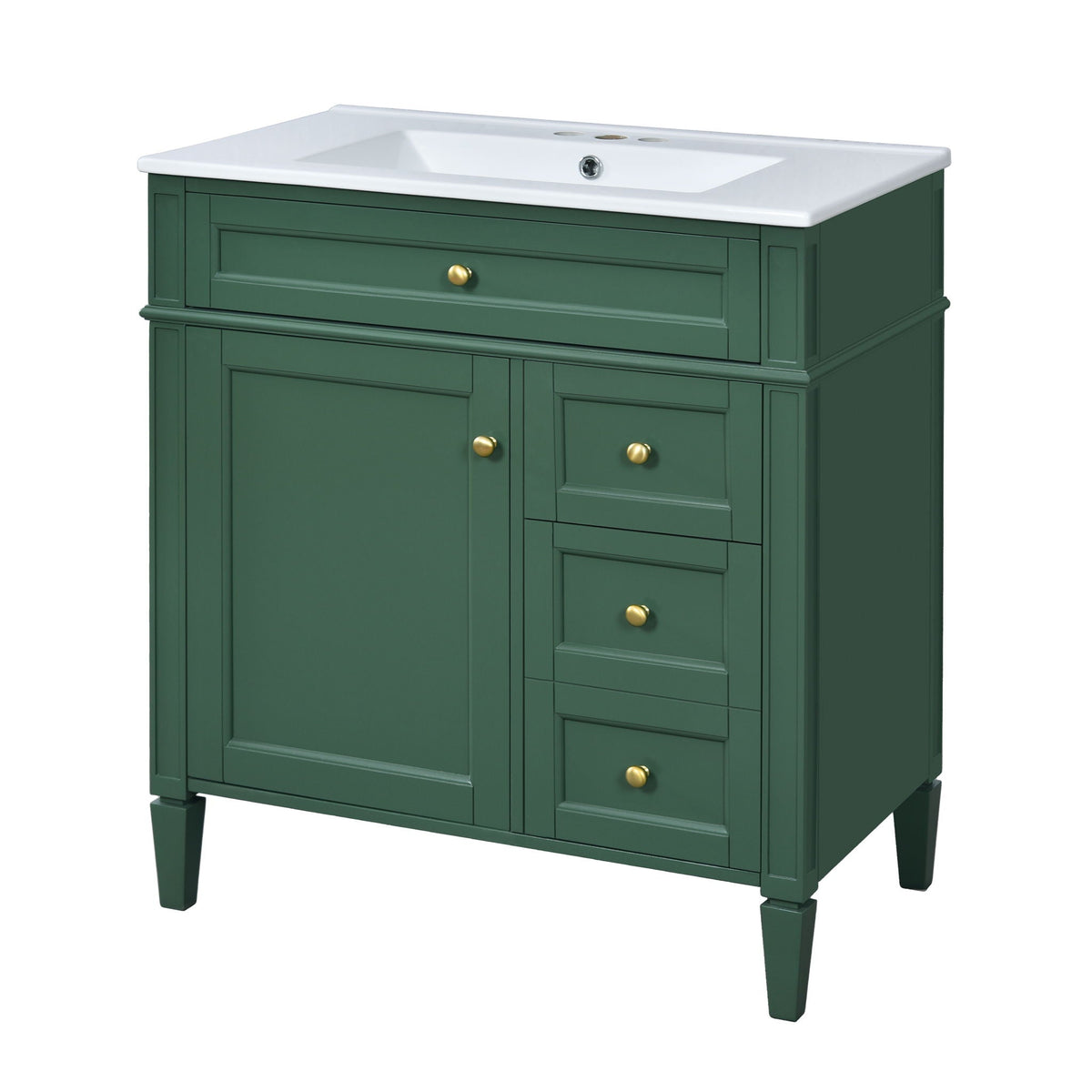 Bathroom Vanity with Ceramic Top Sink and Storage Drawers - Multiple Colors