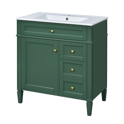 Bathroom Vanity with Ceramic Top Sink and Storage Drawers - Multiple Colors